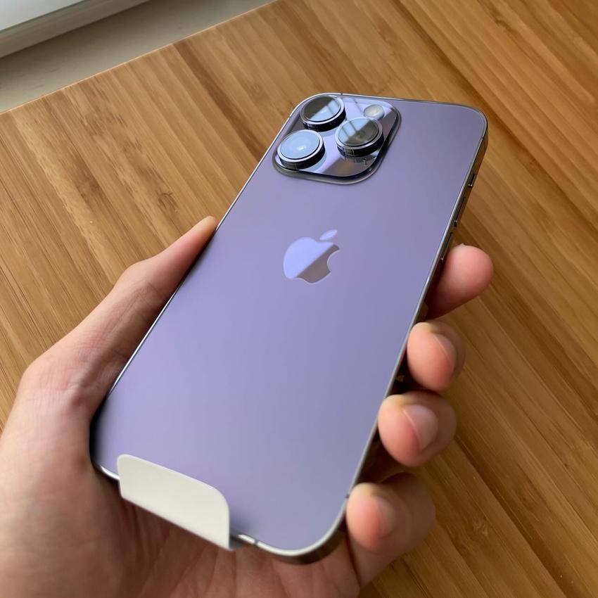 The back of a purple iPhone 14 Pro